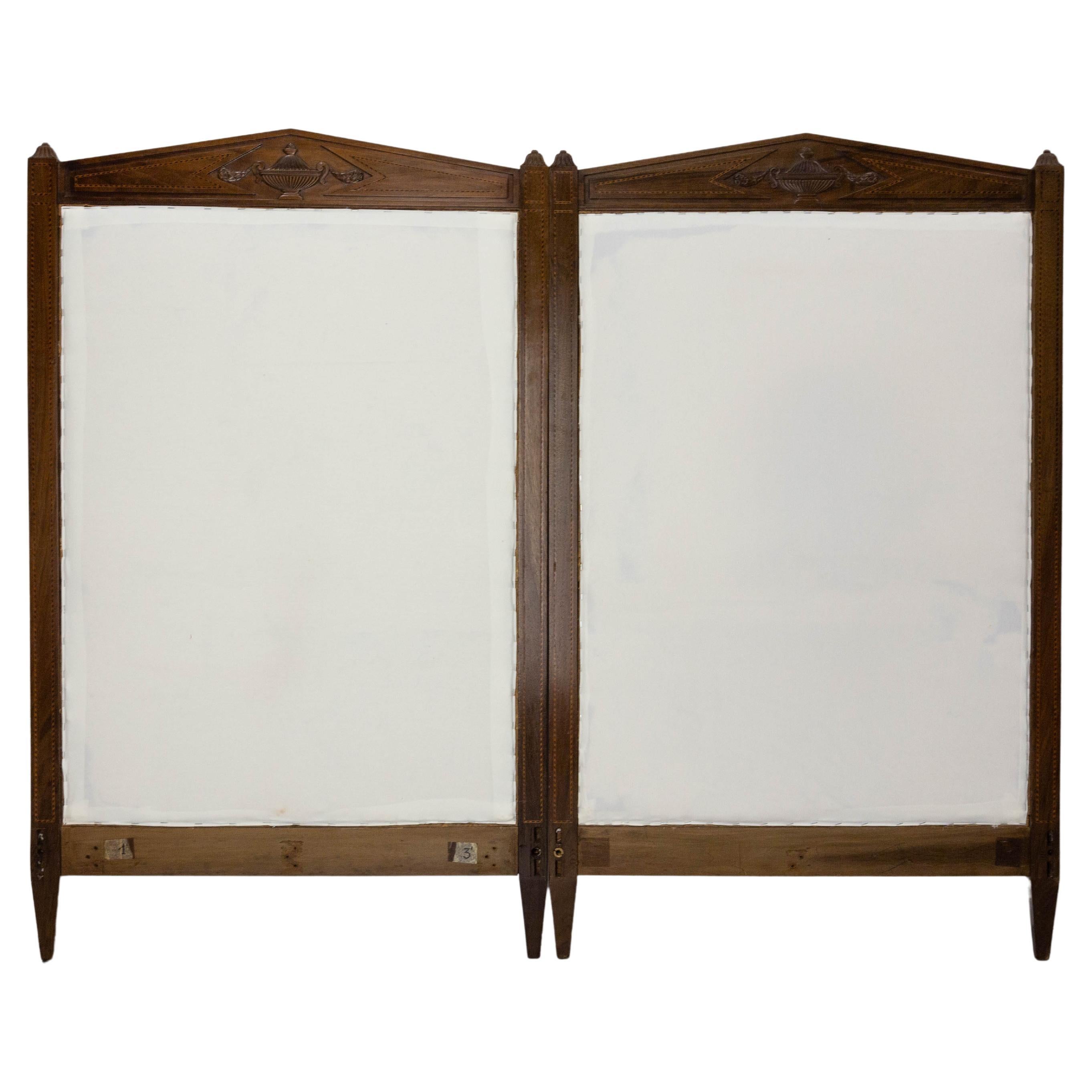 French Walnut Pair of Headboards with Marquetry Directoire Period, 1800