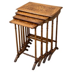 French Walnut Parquetry & Floral Inlay Nest of Four Tables