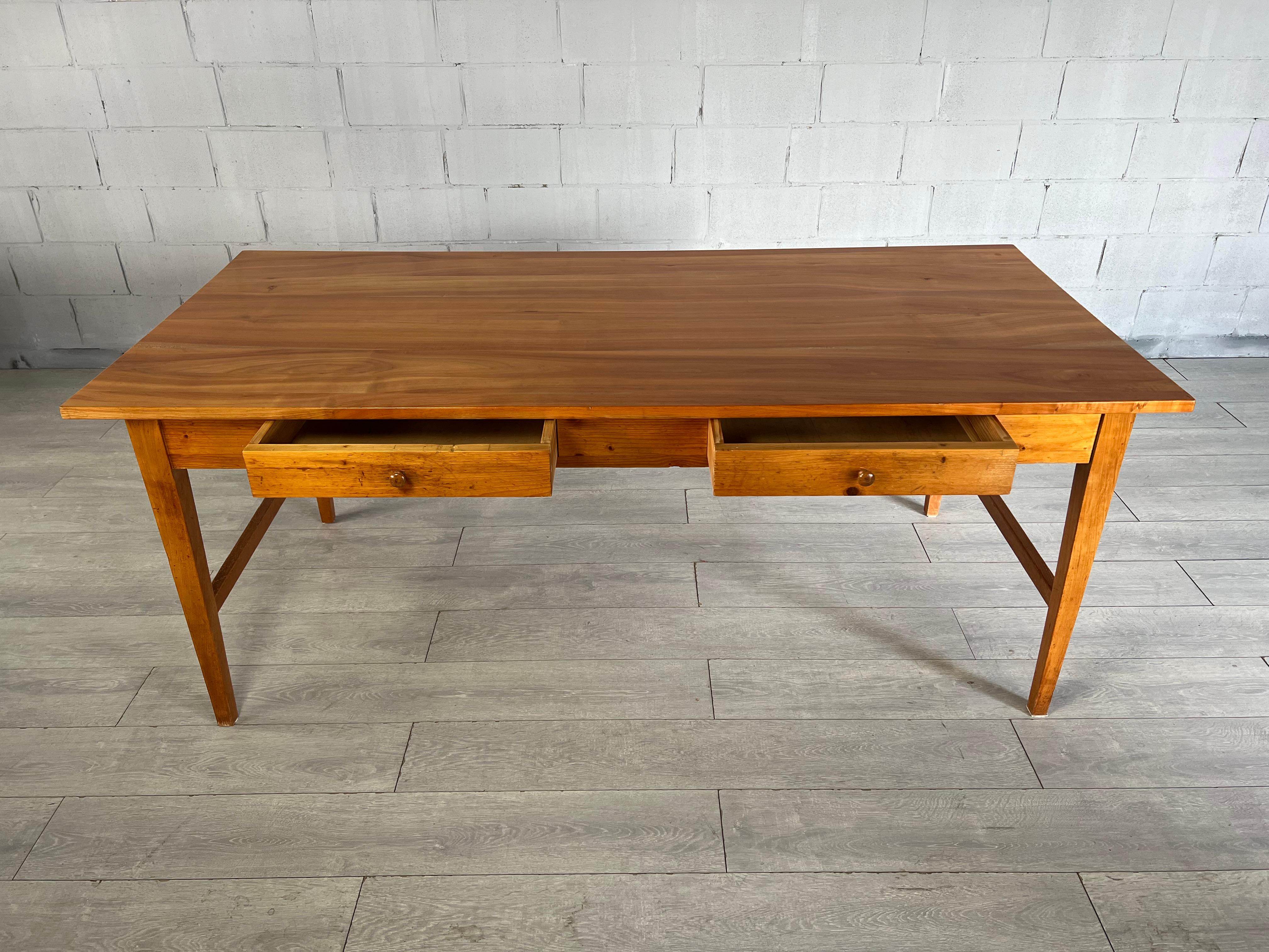 20th Century French Walnut Provincial Kitchen Dining Table With Two Storage Drawers