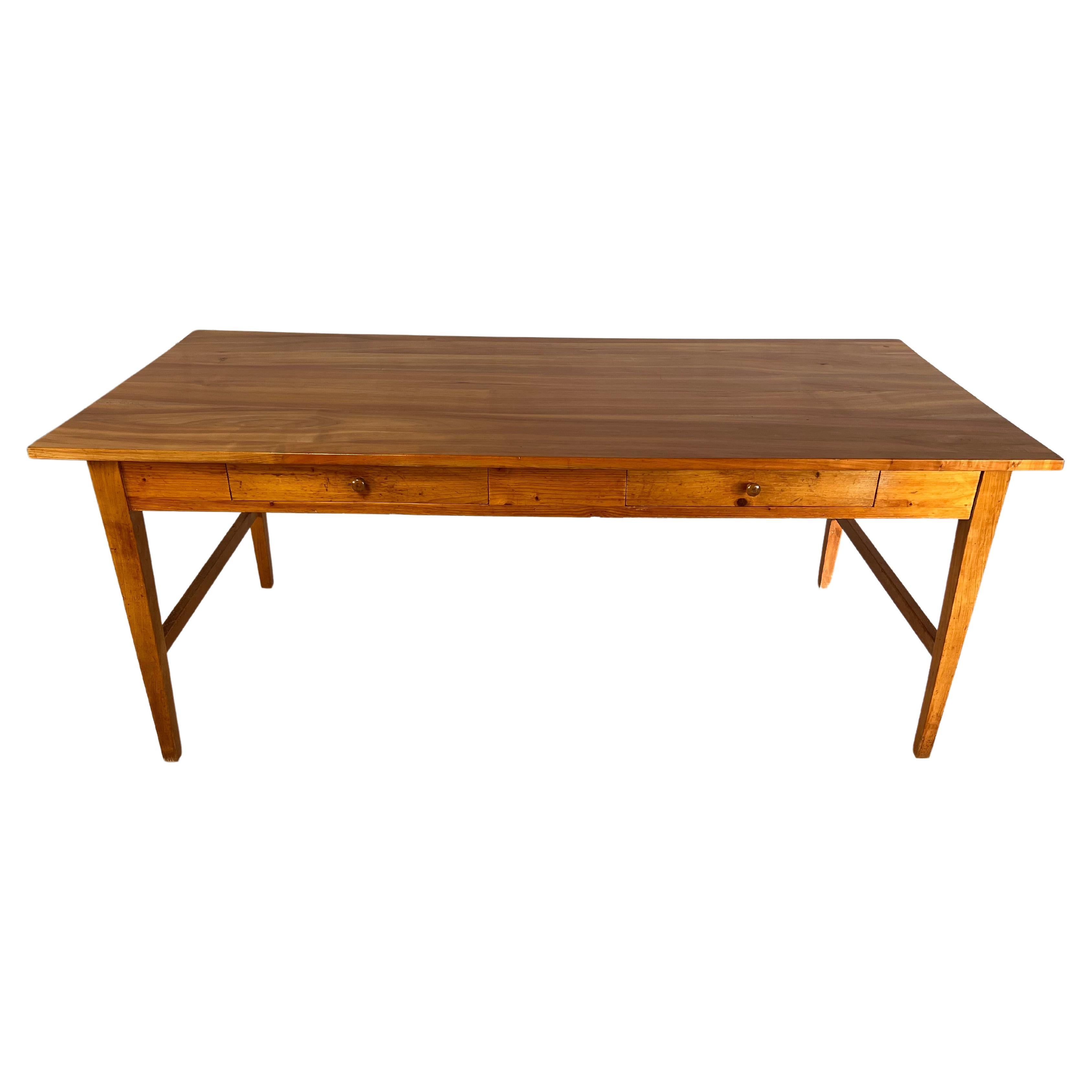 French Walnut Provincial Kitchen Dining Table With Two Storage Drawers