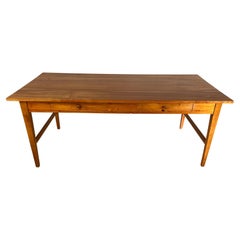 French Walnut Provincial Kitchen Dining Table With Two Storage Drawers