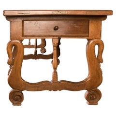 French Walnut Restauration Style Walnut Table with Swan Legs, Circa 1820