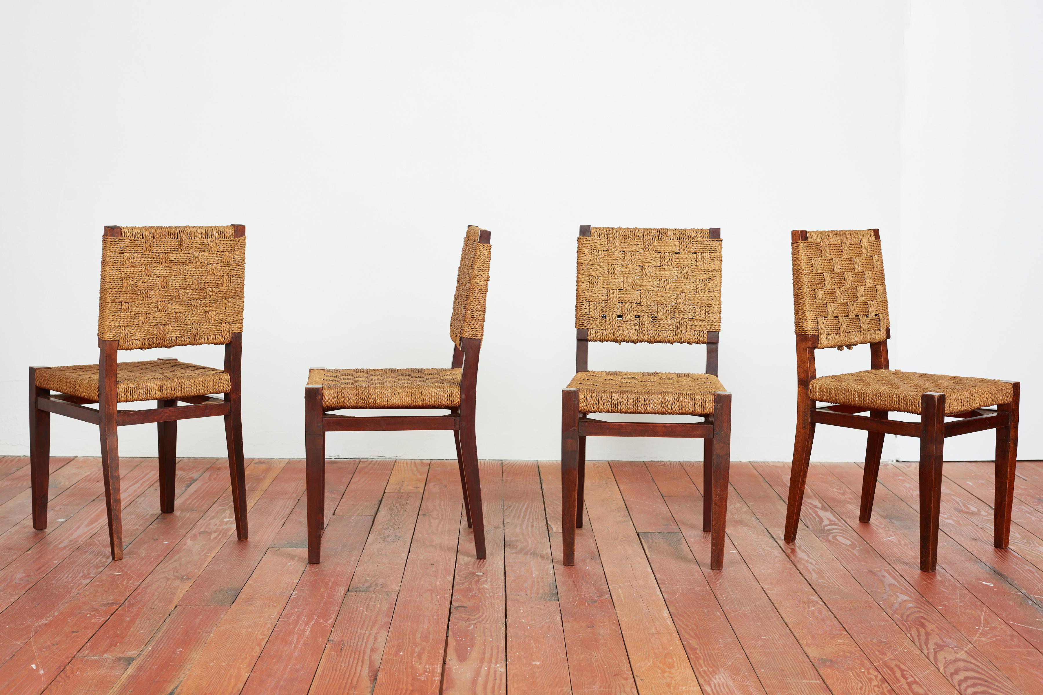 French Walnut & Rope Dining Chairs  - Set of 8  In Good Condition In Beverly Hills, CA