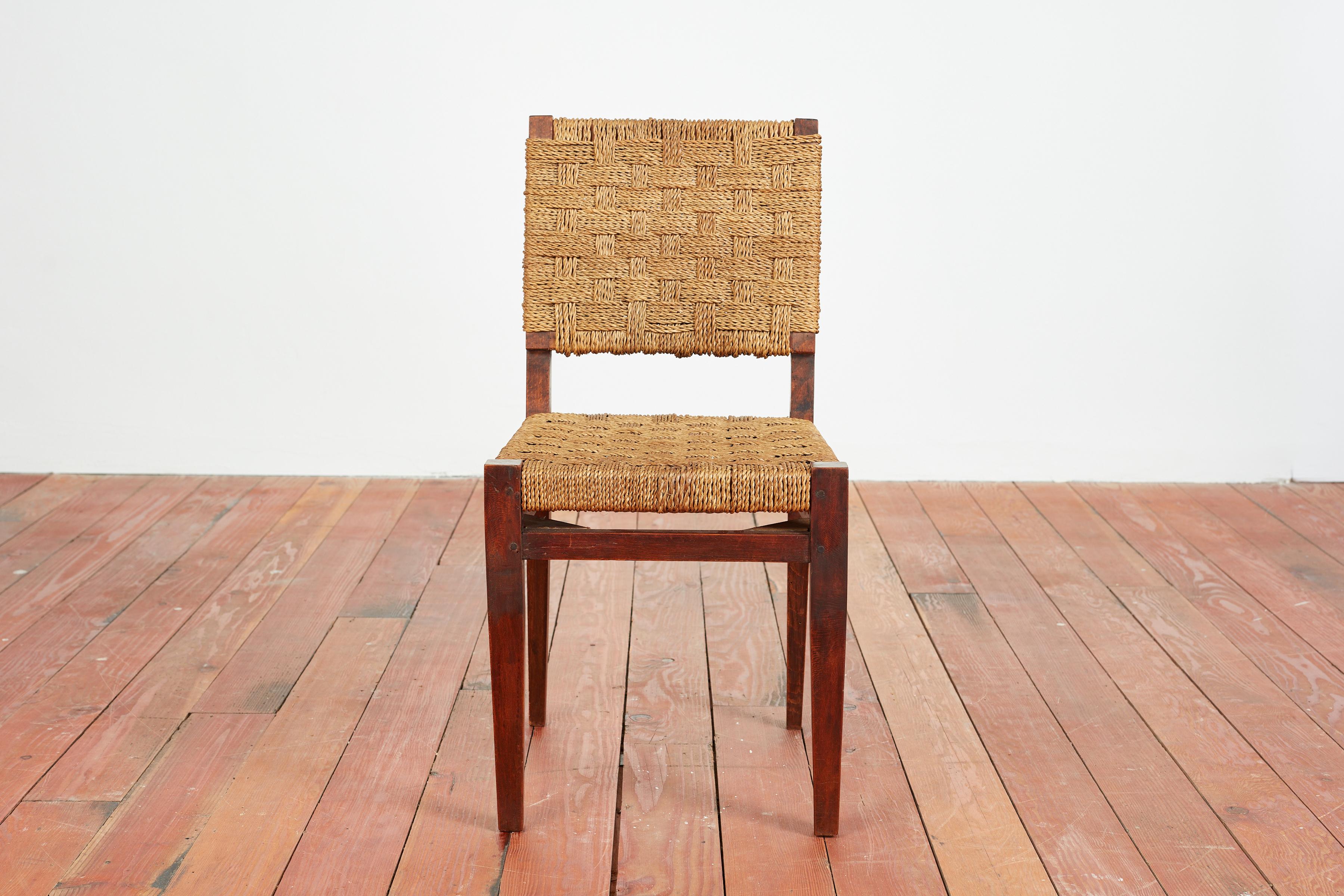 Wood French Walnut & Rope Dining Chairs  - Set of 8  For Sale
