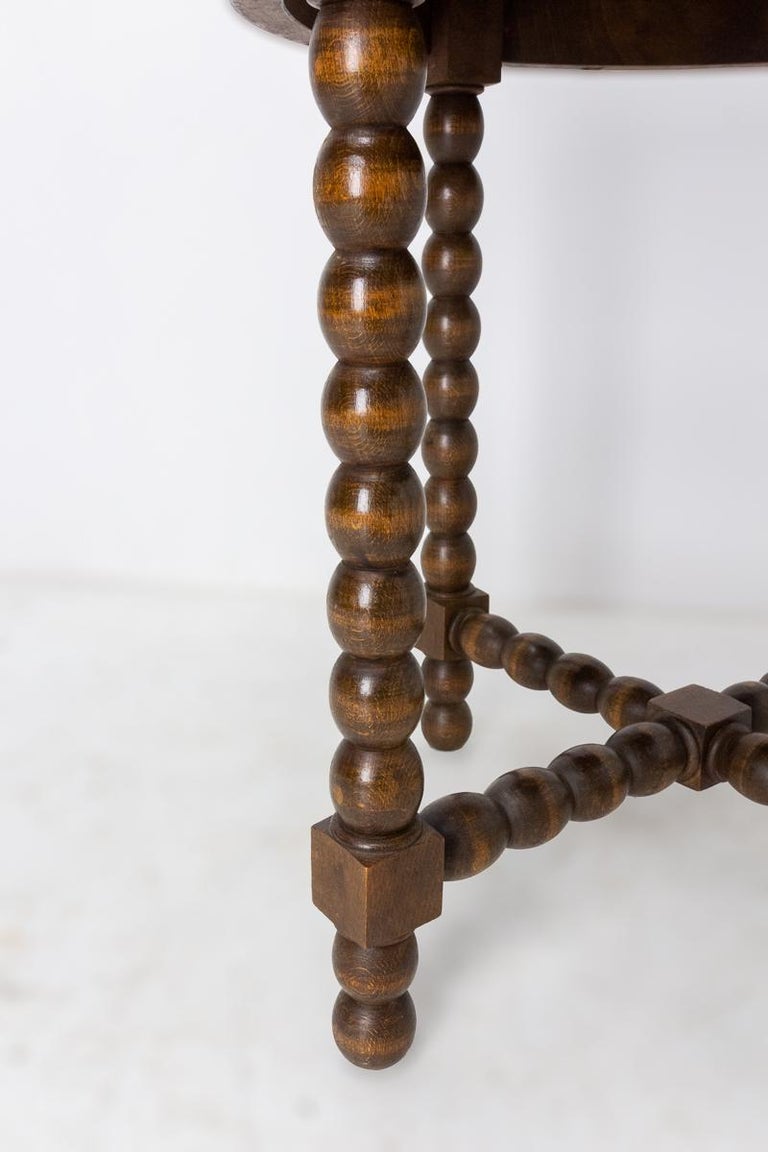 French Walnut Round Side Table or End Table Turned Legs, circa 1940 at