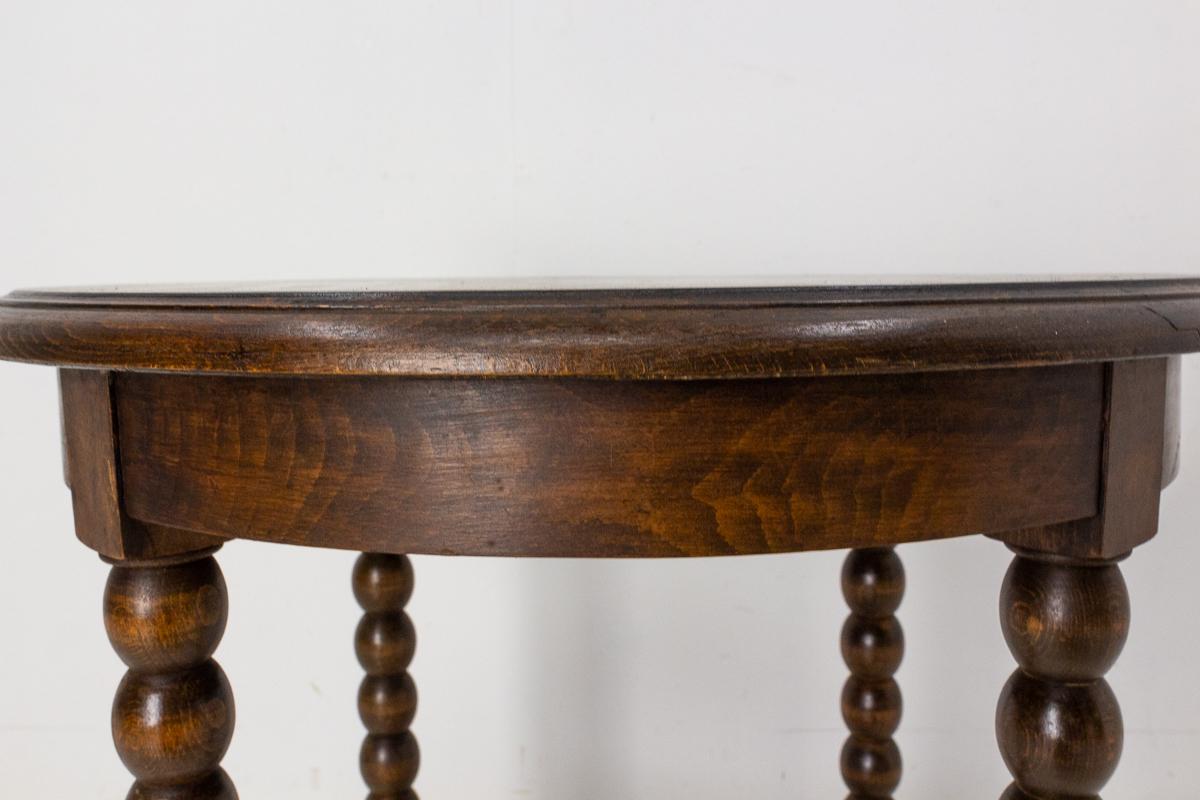 French Walnut Round Side Table or End Table Turned Legs, circa 1940 2