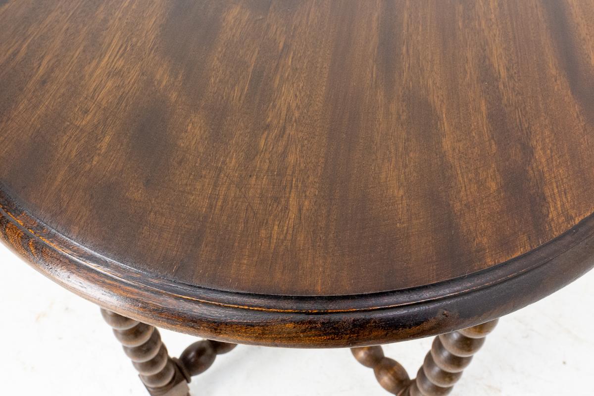 French Walnut Round Side Table or End Table Turned Legs, circa 1940 3