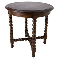 French Walnut Round Side Table or End Table Turned Legs, circa 1940