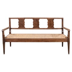 French Walnut & Rush Bench With Custom Seat Cushion