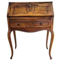 Retro French Walnut Secretary Slant Front Desk Writing Table