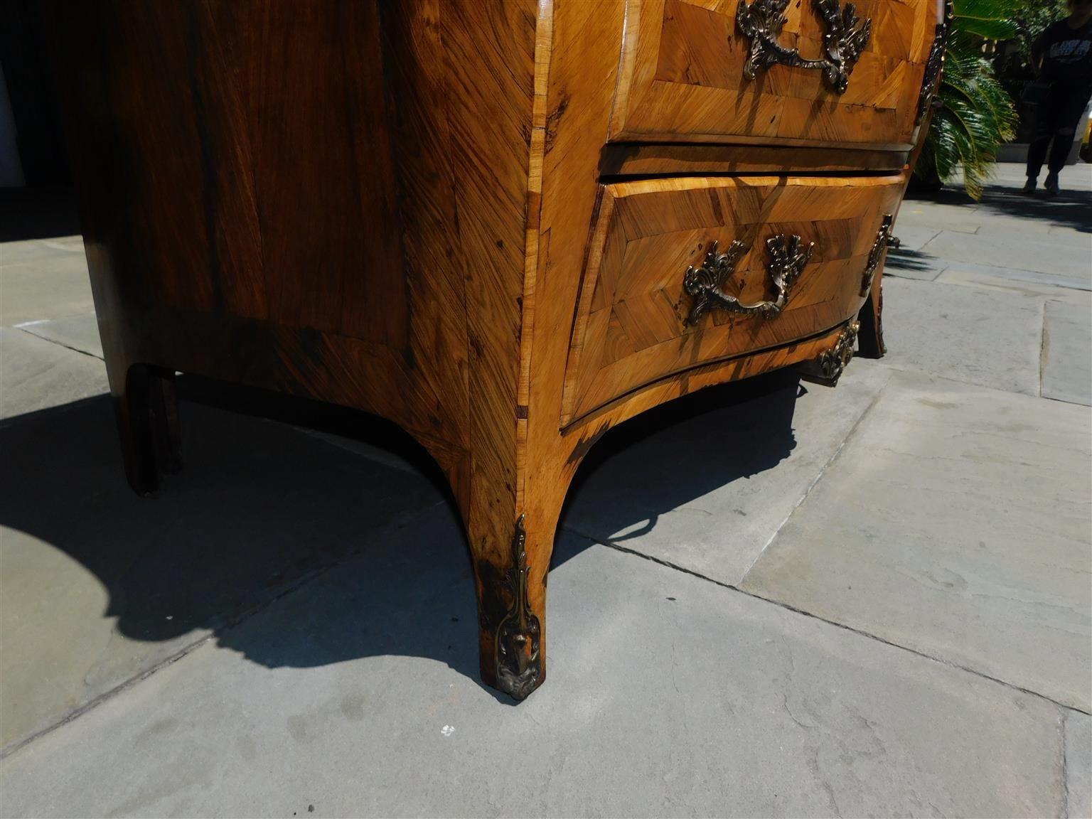 French Walnut Serpentine Ormolu & Marble Top Chest of Drawers , Circa 1760 For Sale 4