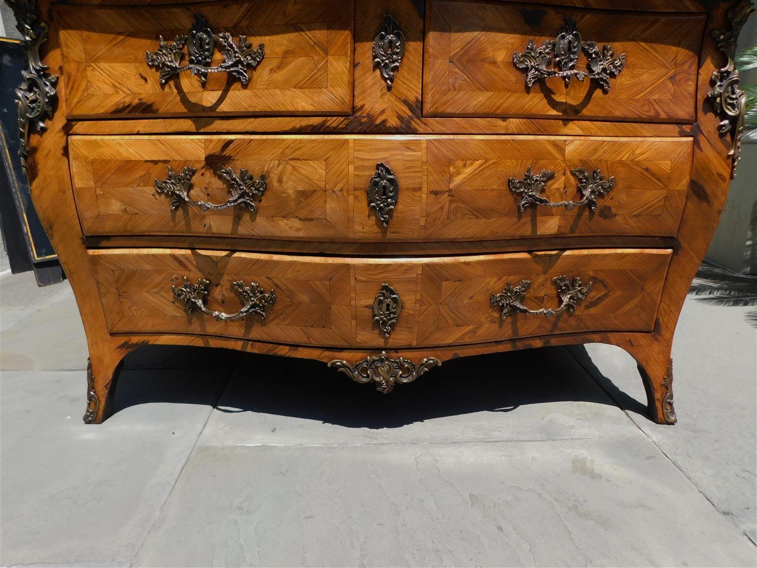 French Walnut Serpentine Ormolu & Marble Top Chest of Drawers , Circa 1760 For Sale 5