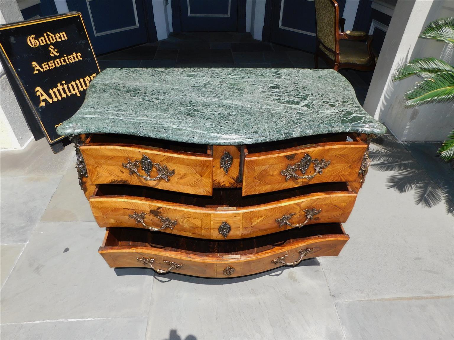French Walnut Serpentine Ormolu & Marble Top Chest of Drawers , Circa 1760 For Sale 8