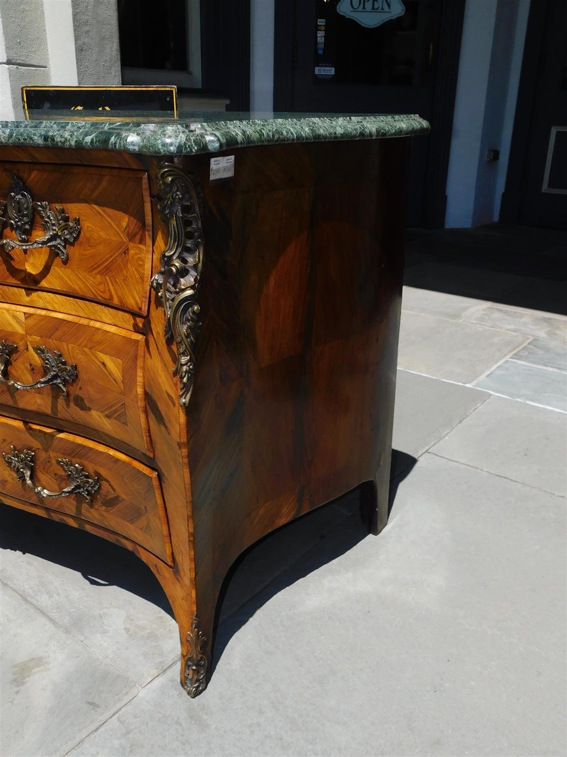 Mid-18th Century French Walnut Serpentine Ormolu & Marble Top Chest of Drawers , Circa 1760 For Sale