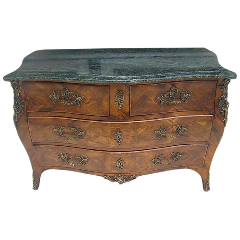 French Walnut Serpentine Ormolu & Marble Top Chest of Drawers , Circa 1760