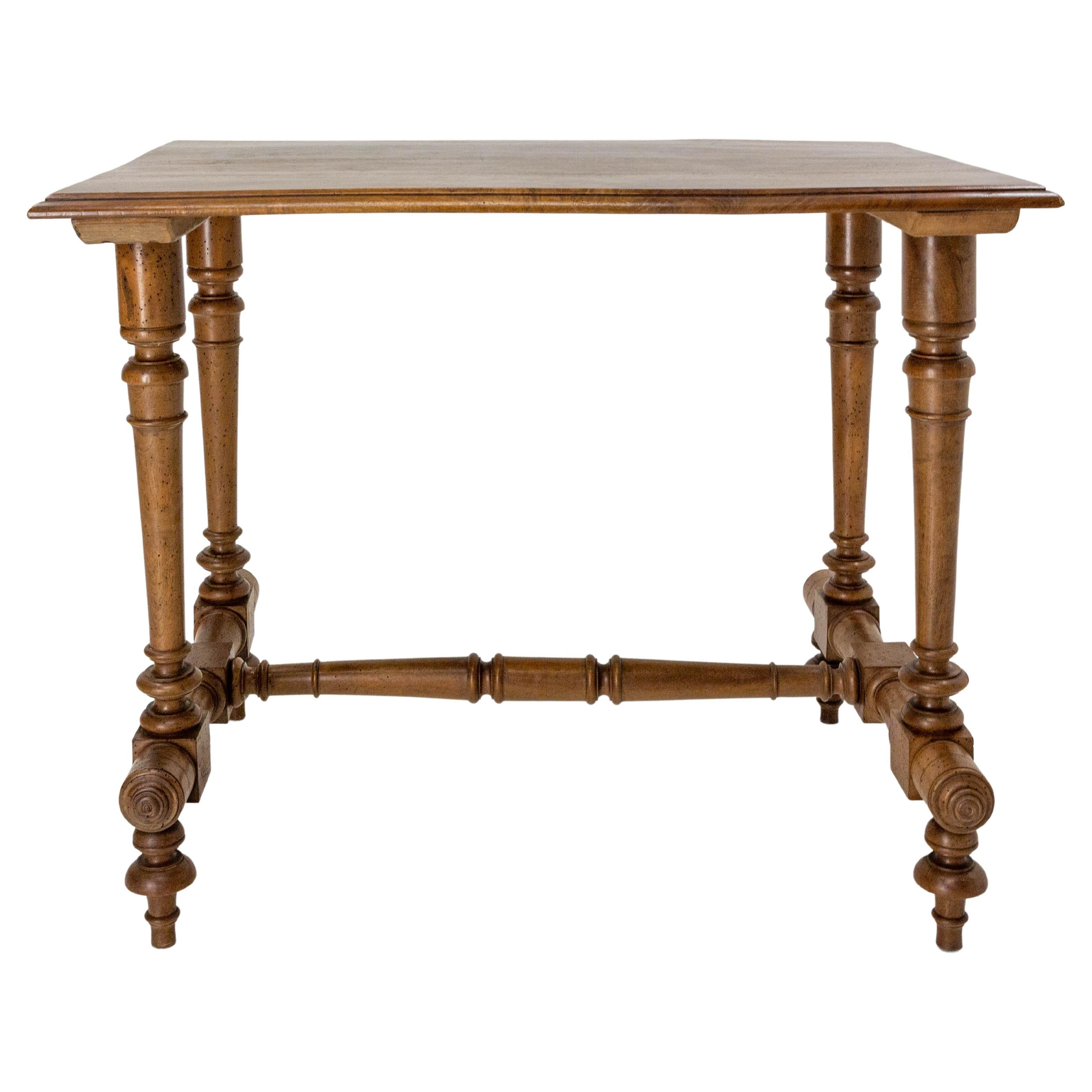 French Walnut Side Table or End Table Turned Legs, circa 1900