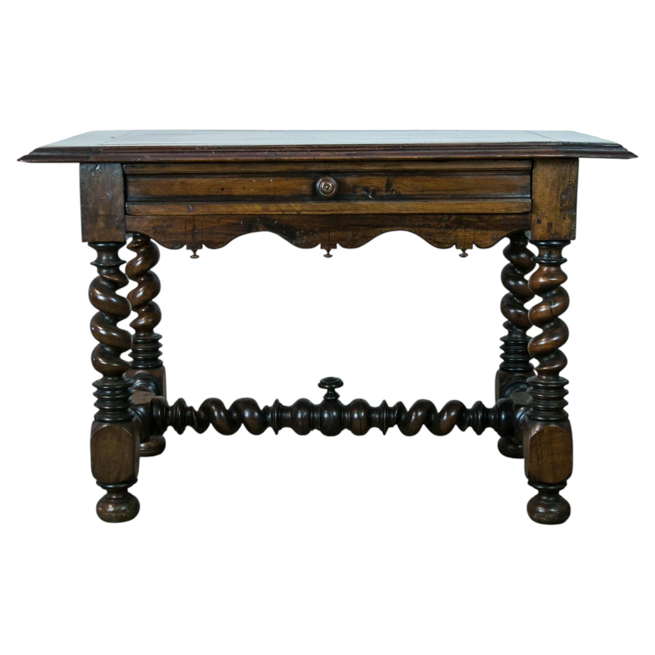 French, Walnut side table with barley twist legs