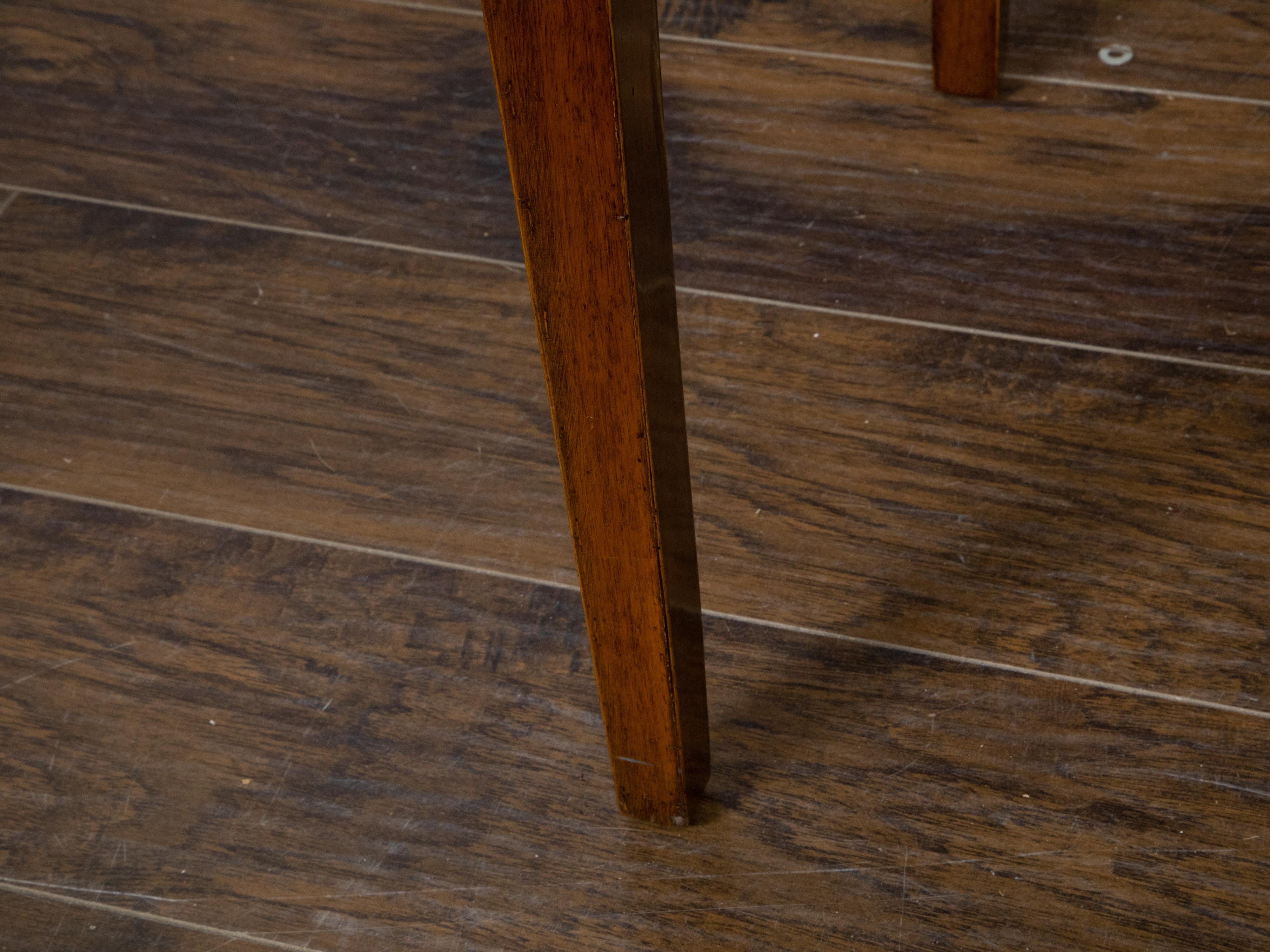 French Walnut Side Table with Quarter Veneer, Single Drawer and Tapered Legs 6