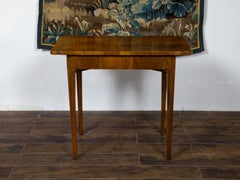 French Walnut Side Table with Quarter Veneer, Single Drawer and Tapered Legs