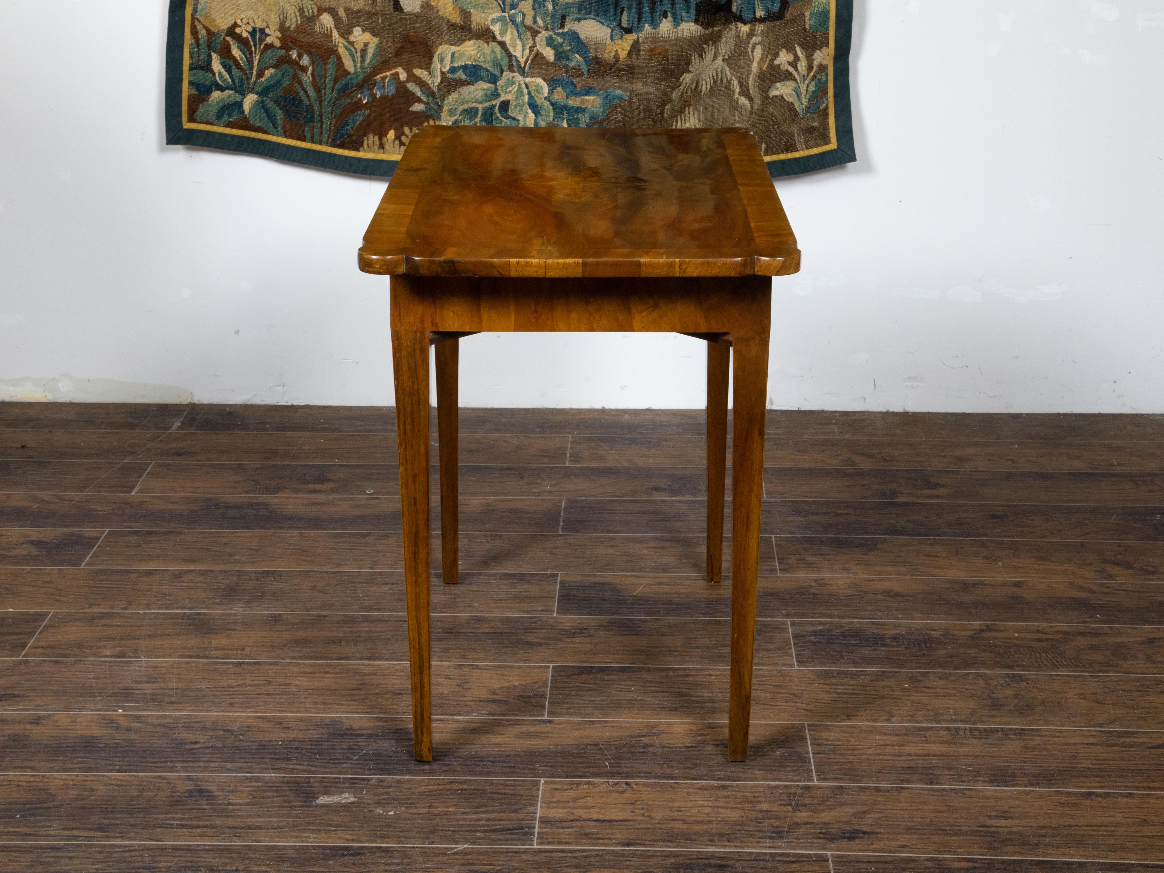 French Walnut Side Table with Quarter Veneer, Single Drawer and Tapered Legs 1