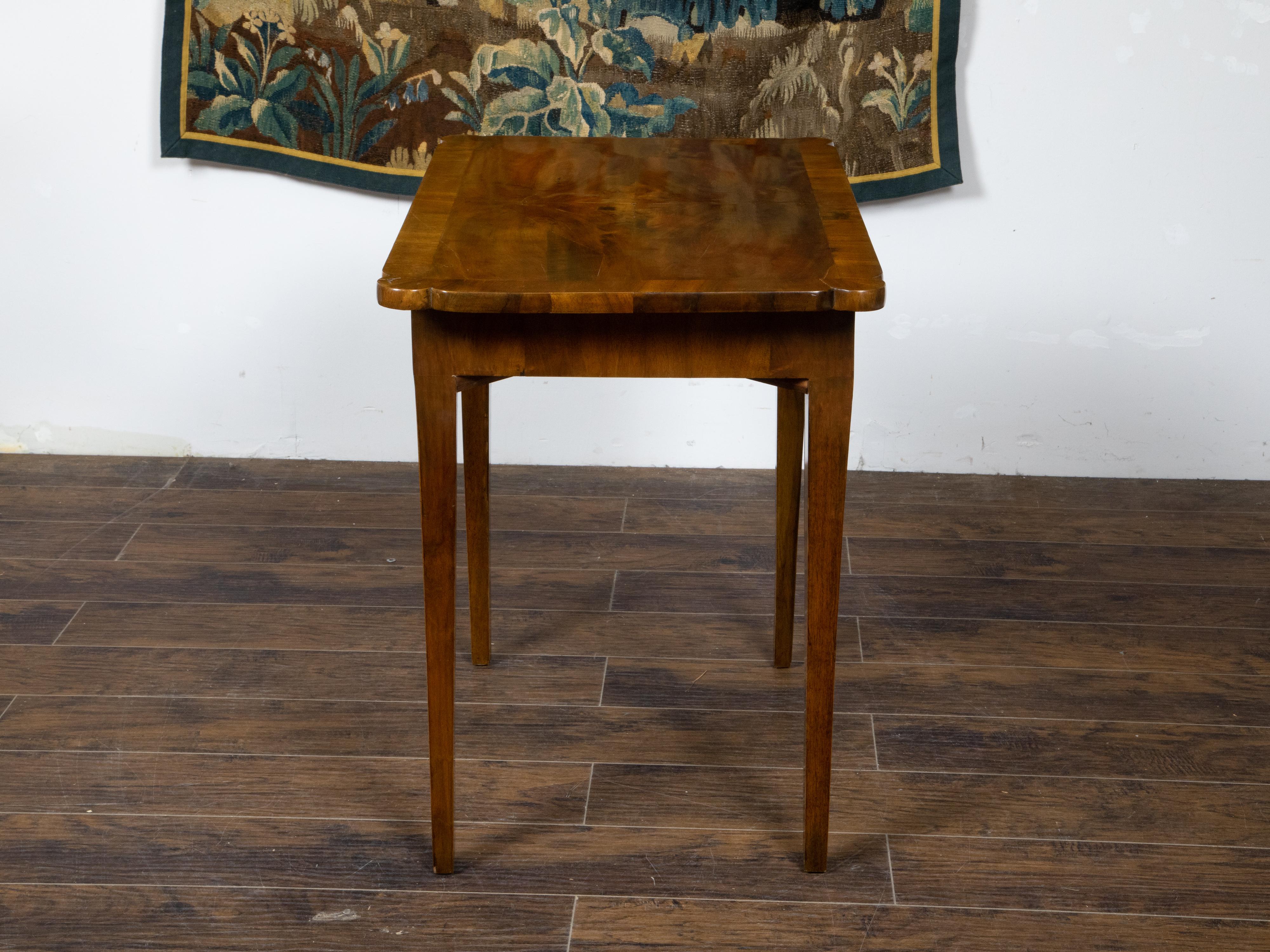 French Walnut Side Table with Quarter Veneer, Single Drawer and Tapered Legs 3