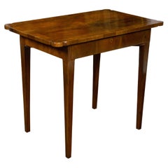 Antique French Walnut Side Table with Quarter Veneer, Single Drawer and Tapered Legs