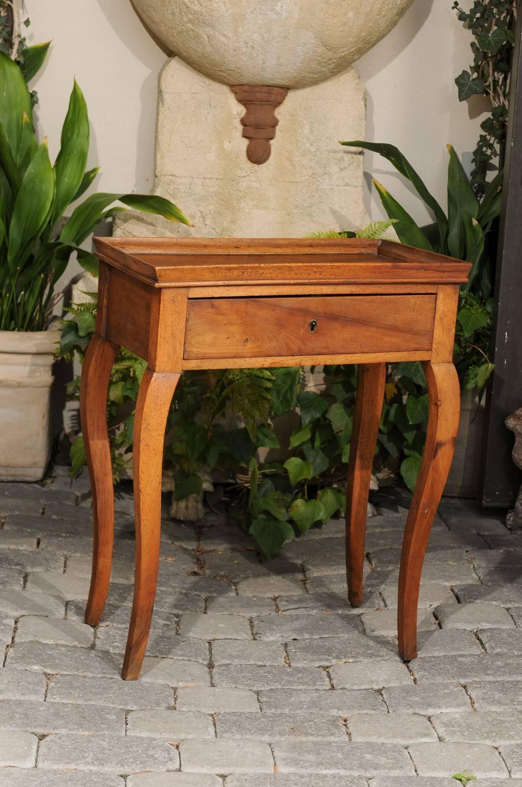 19th Century French Walnut Side Table with Tray Top, Drawer and Cabriole Legs, circa 1860