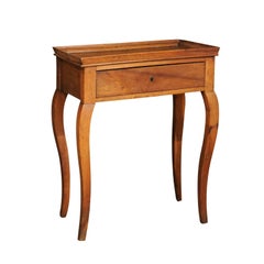 French Walnut Side Table with Tray Top, Drawer and Cabriole Legs, circa 1860