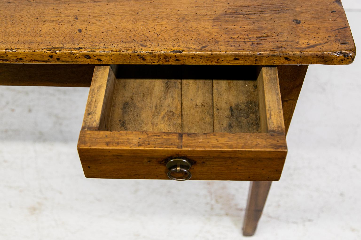 Brass French Walnut Side Two-Drawer Table