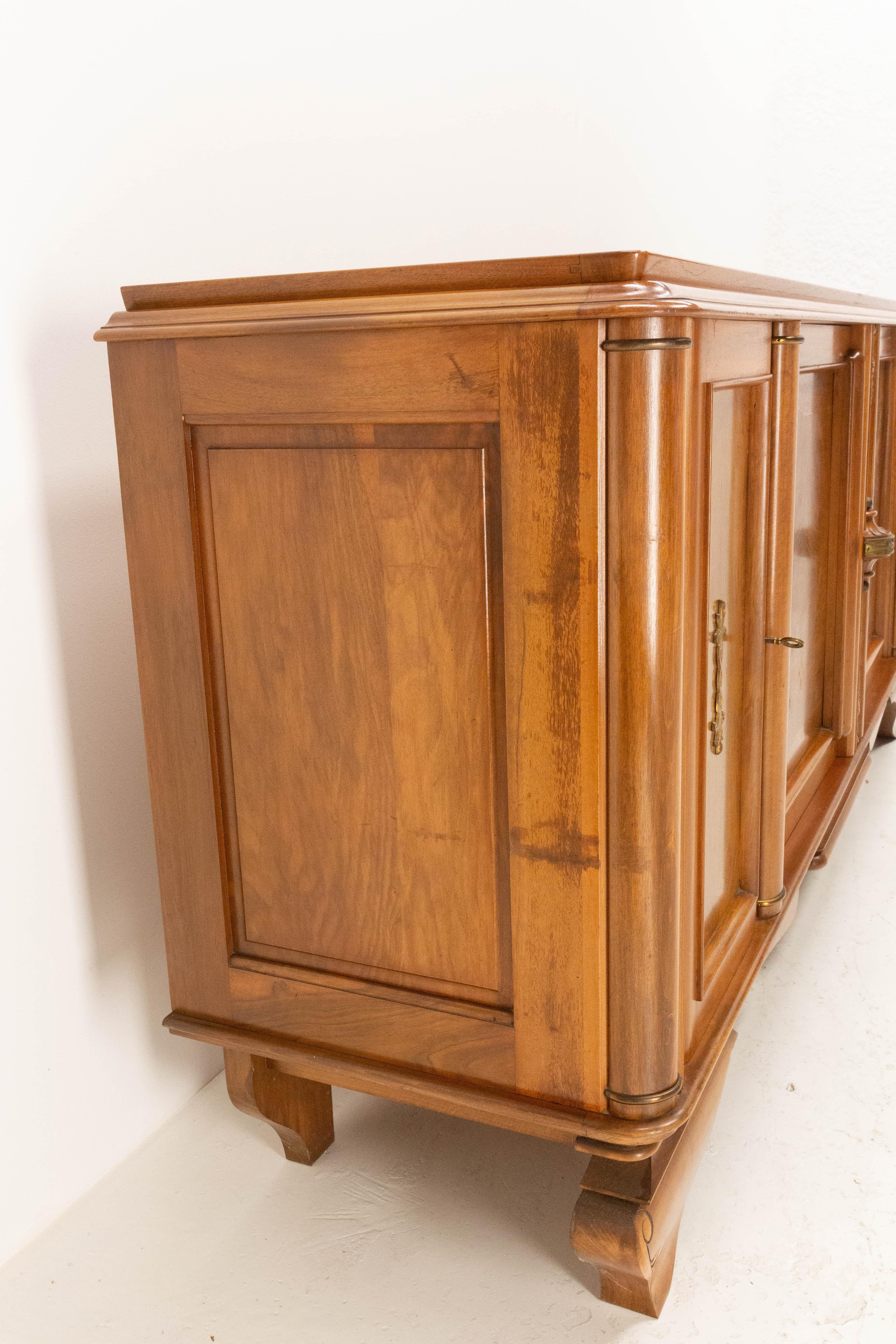 Mid-Century Modern French Walnut Sideboard Credenza Buffet Four Doors Midcentury