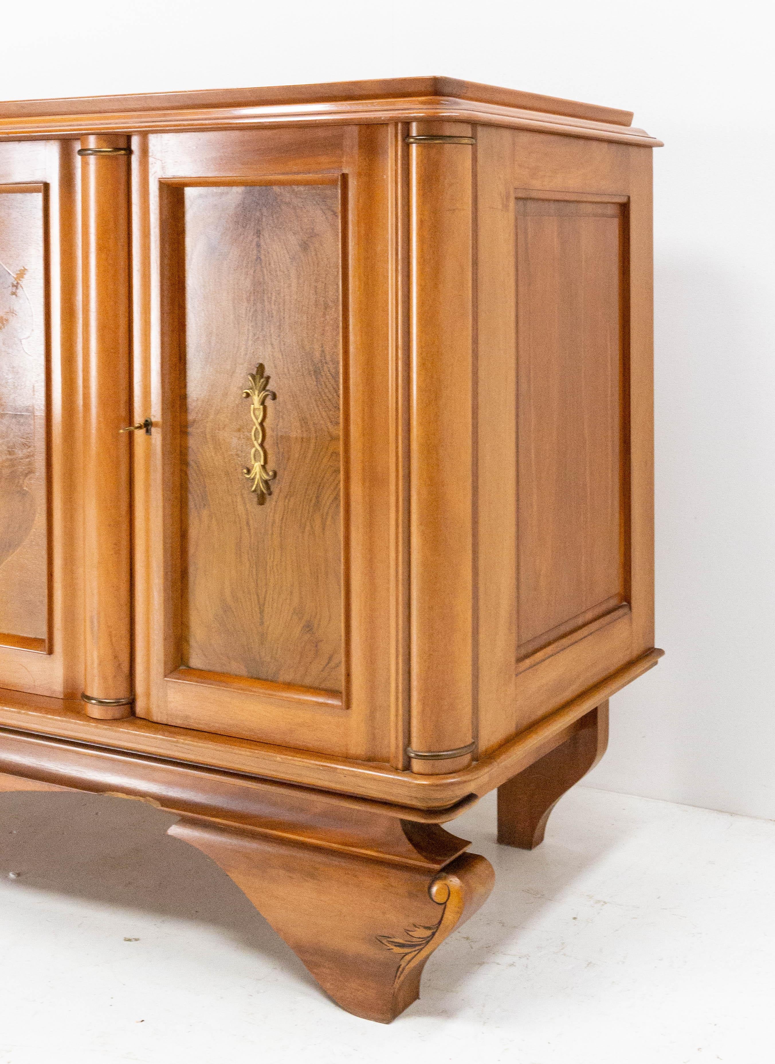 French Walnut Sideboard Credenza Buffet Four Doors Midcentury In Good Condition In Labrit, Landes