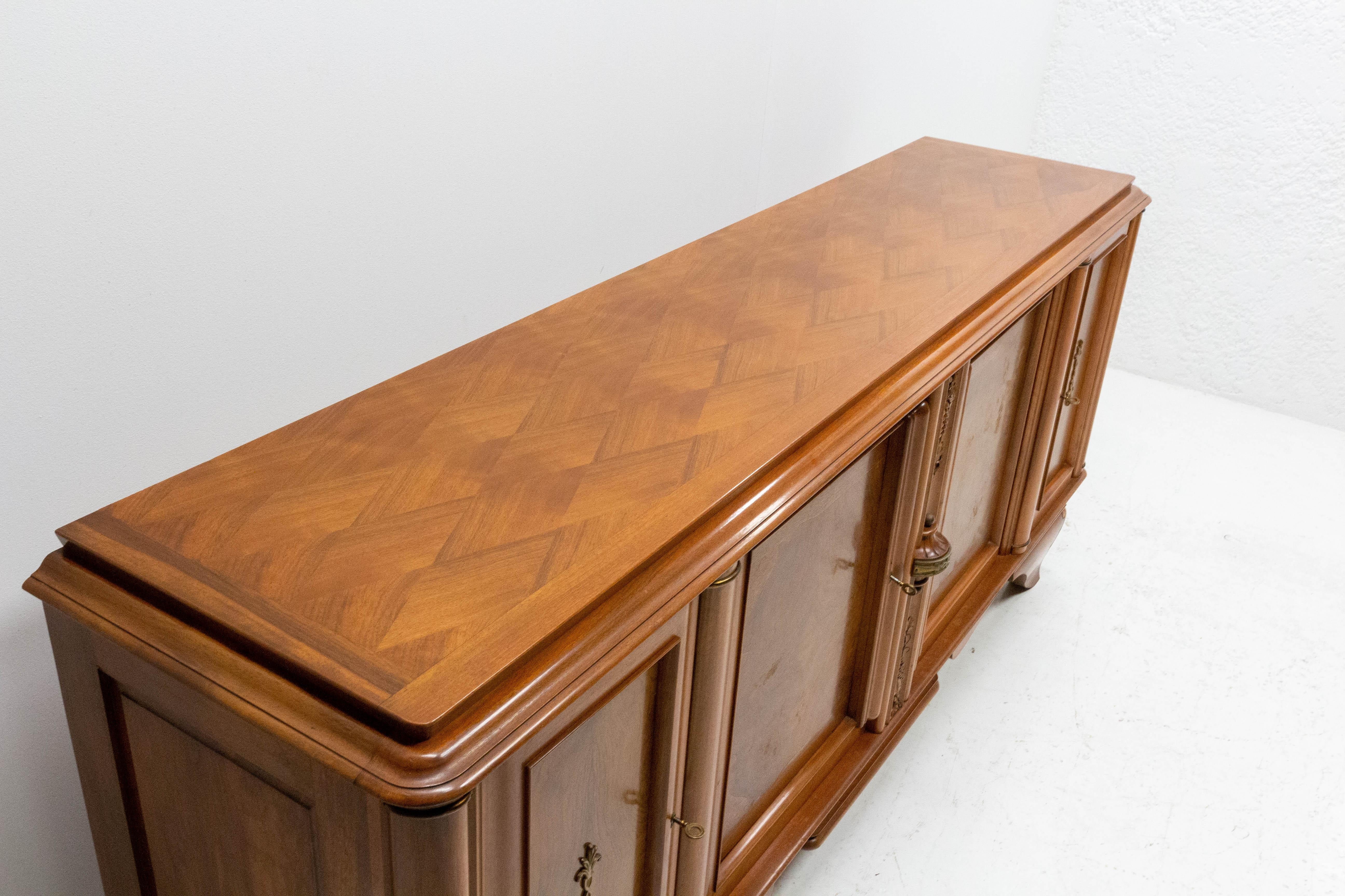 20th Century French Walnut Sideboard Credenza Buffet Four Doors Midcentury