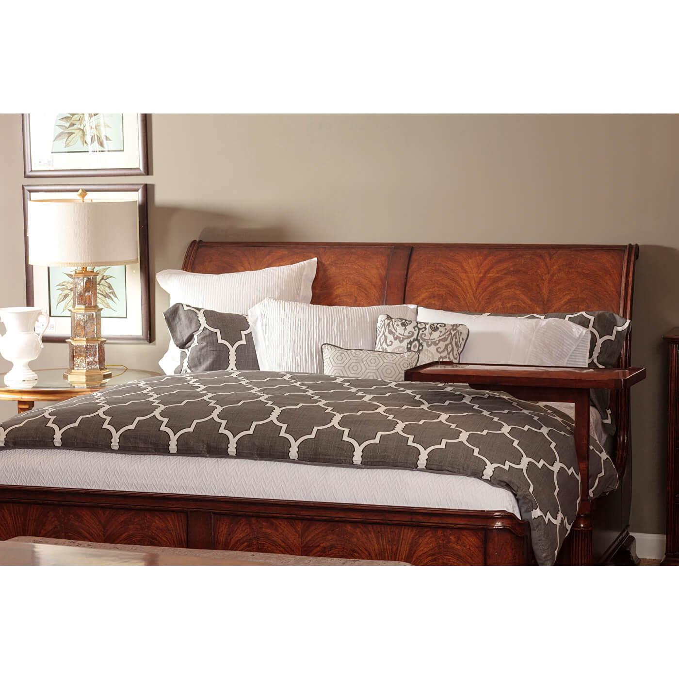 Wood French Walnut Sleigh Bed, King