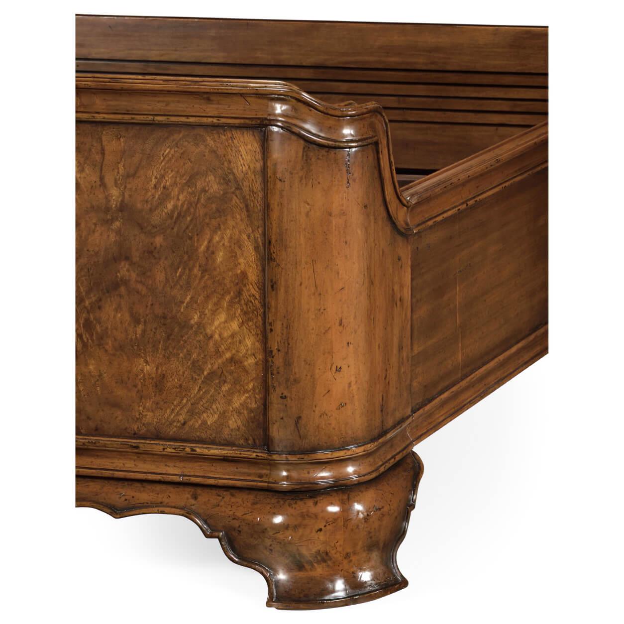 Neoclassical French Walnut Sleigh Bed, King