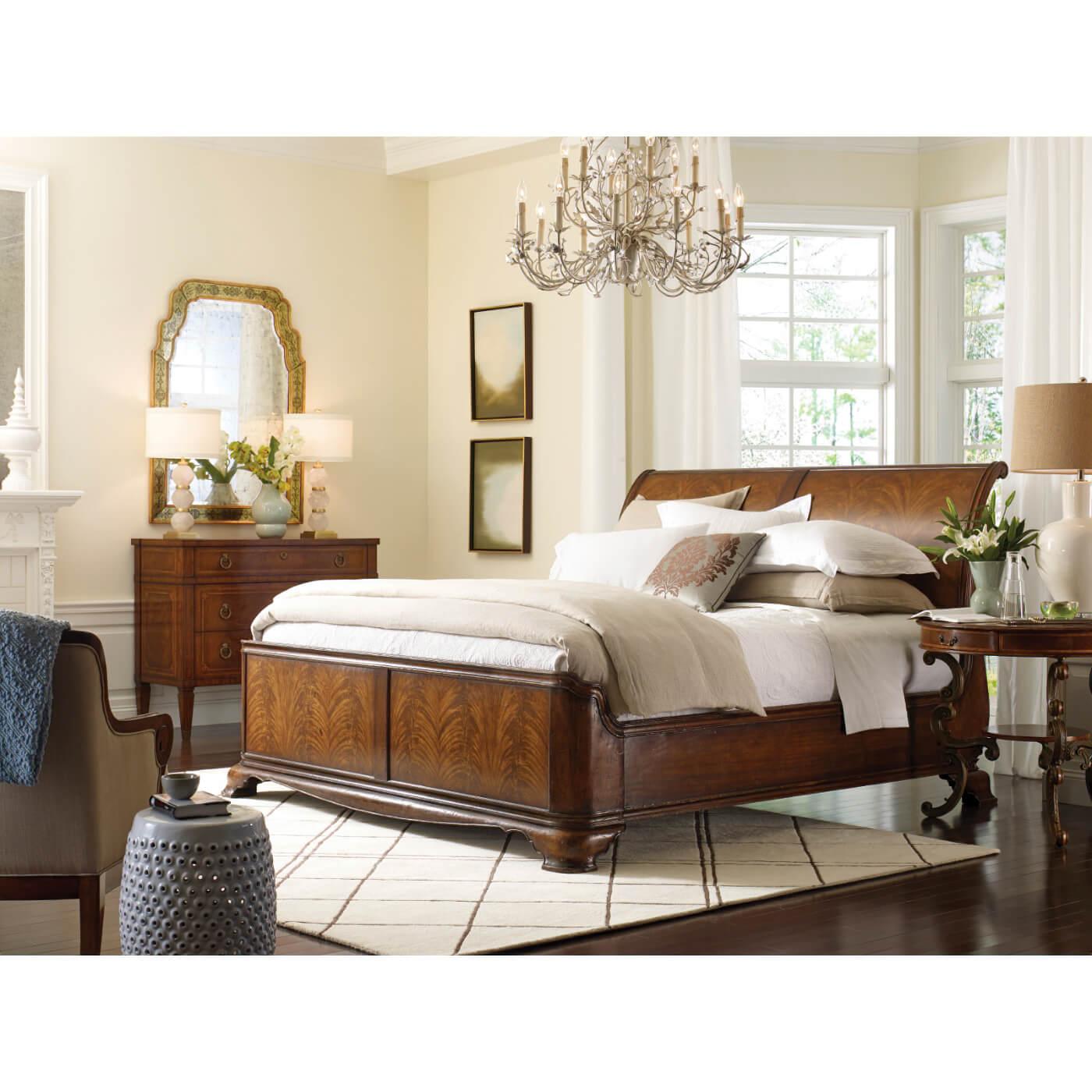 French Walnut Sleigh Bed, King In New Condition In Westwood, NJ