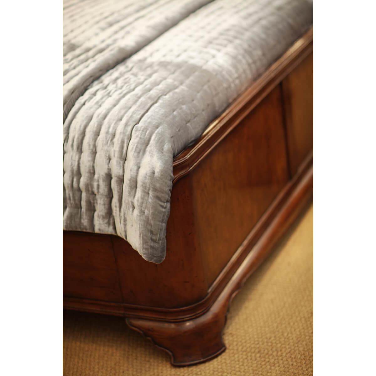 Contemporary French Walnut Sleigh Bed, King