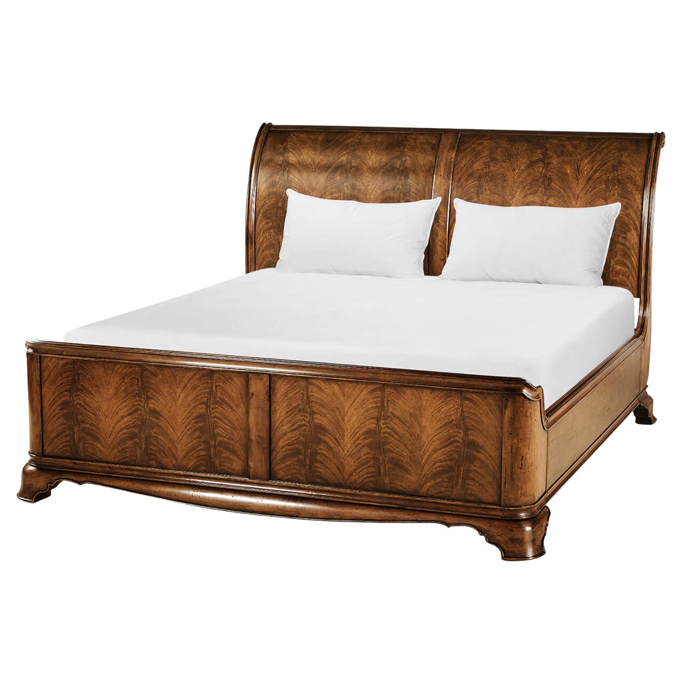 French Walnut Sleigh Bed King At 1stdibs, Sleigh King Platform Bed