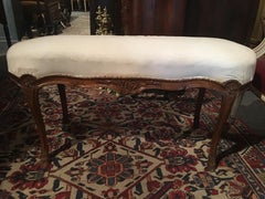 French Walnut Stool with Hoof Feet and Decorative Carvings, 19th Century