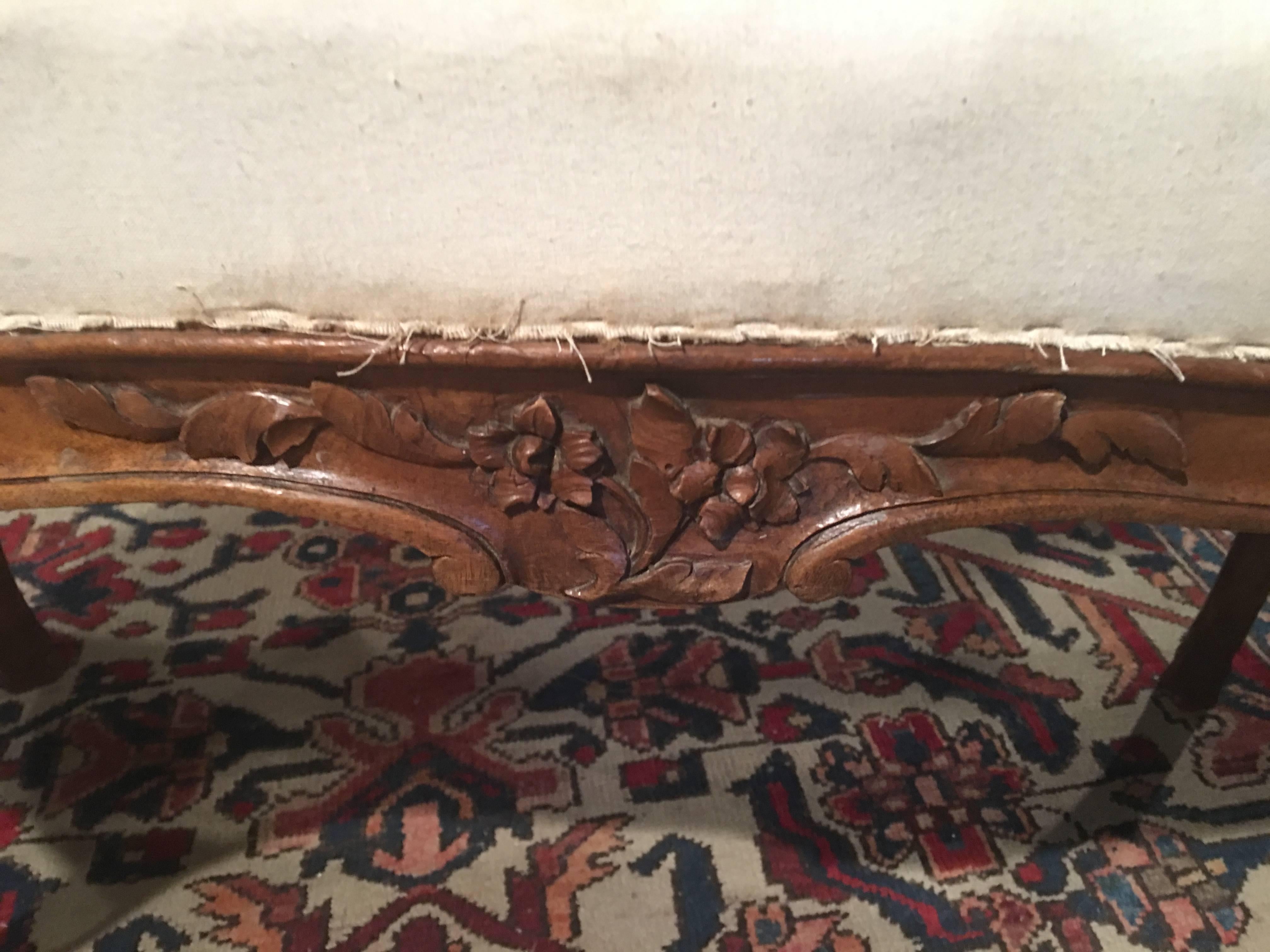 French Walnut Stool with Hoof Feet and Decorative Carvings, 19th Century In Good Condition For Sale In Savannah, GA