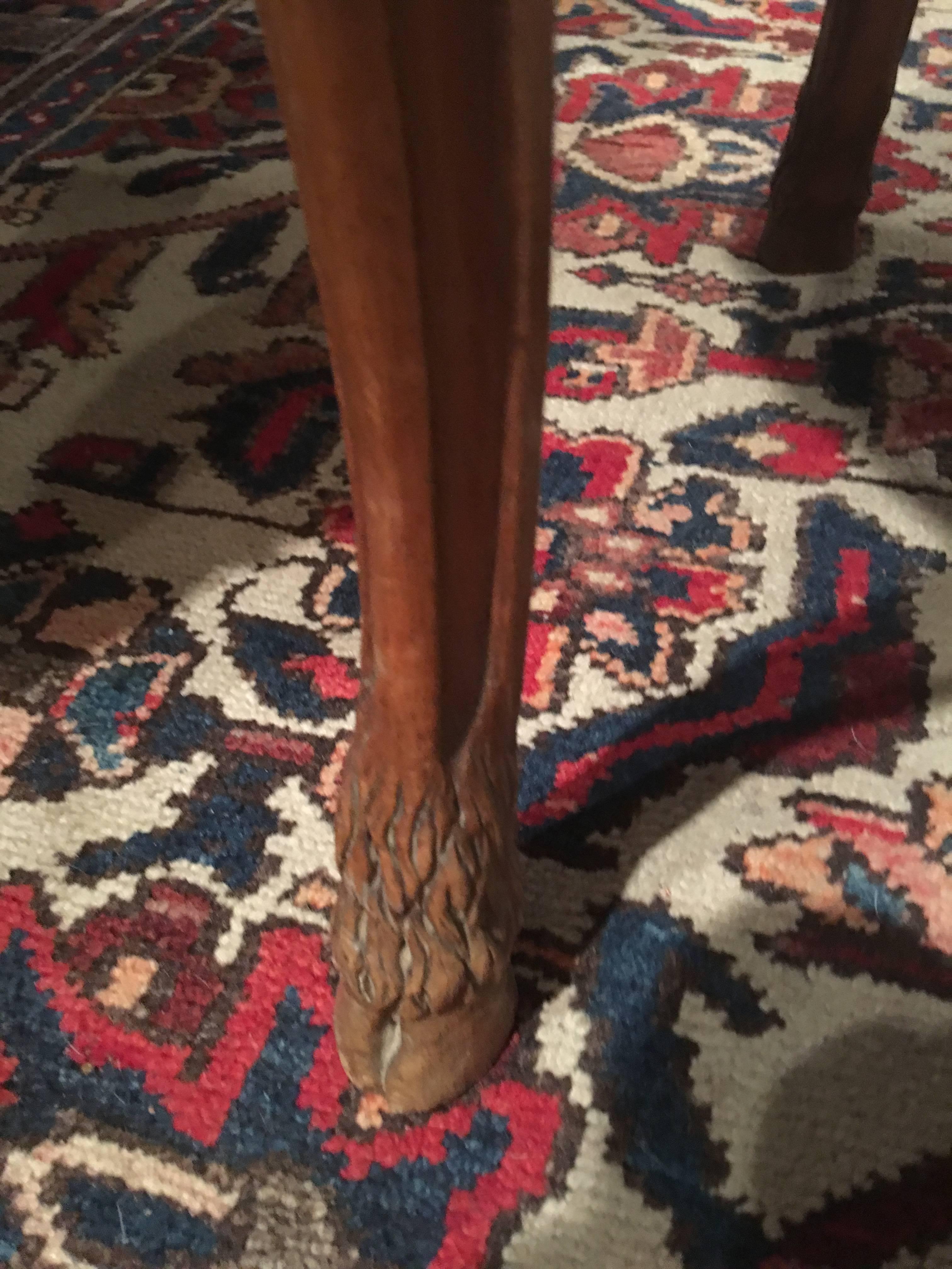 French Walnut Stool with Hoof Feet and Decorative Carvings, 19th Century For Sale 1