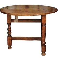 French Walnut Table with Circular Top and Baluster Legs from the 1860s