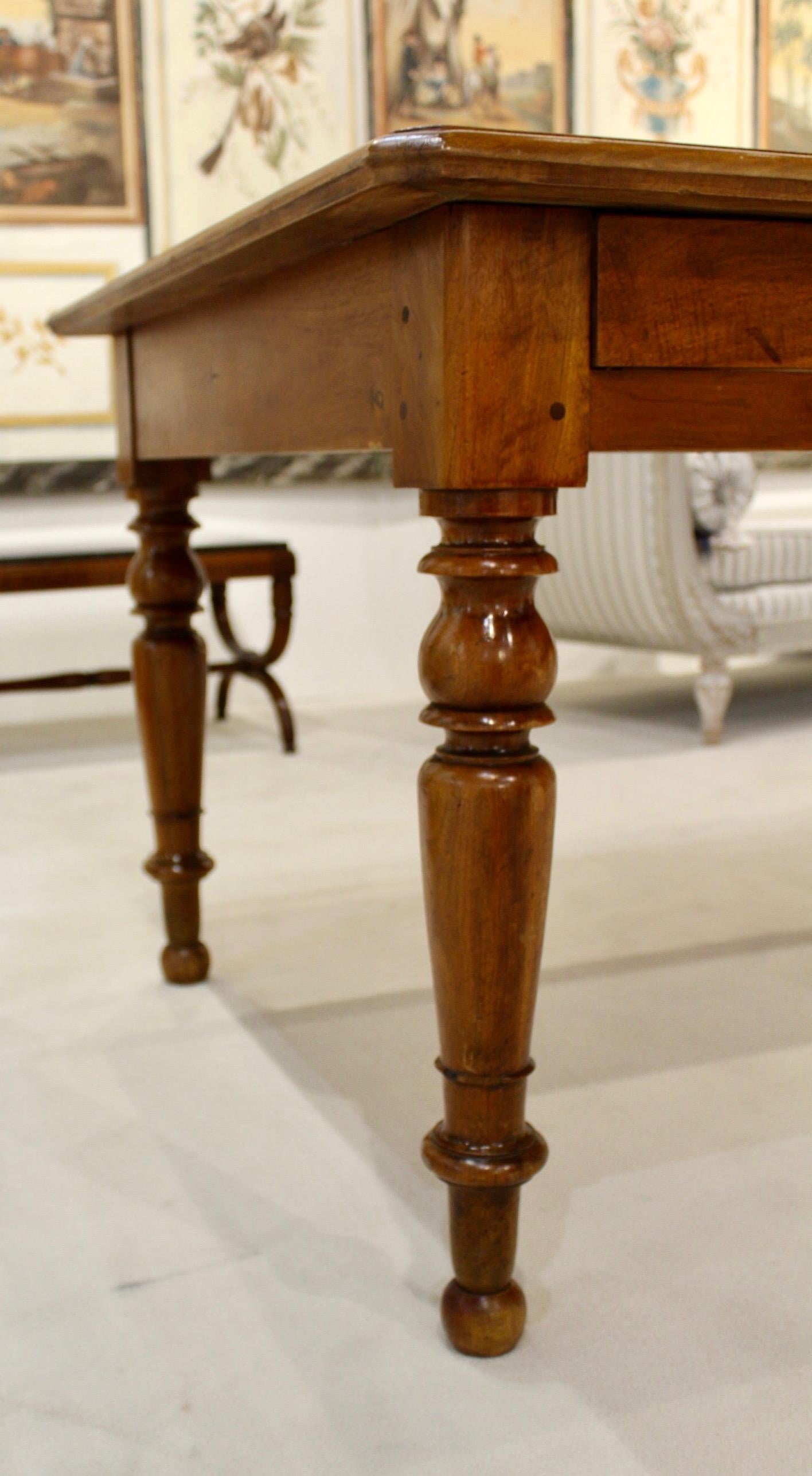 Louis Philippe French Walnut Table with Drawers For Sale