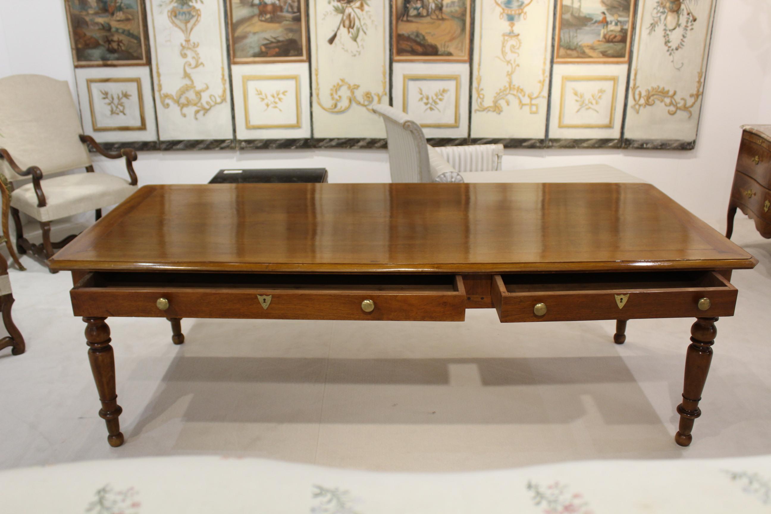 19th Century French Walnut Table with Drawers For Sale