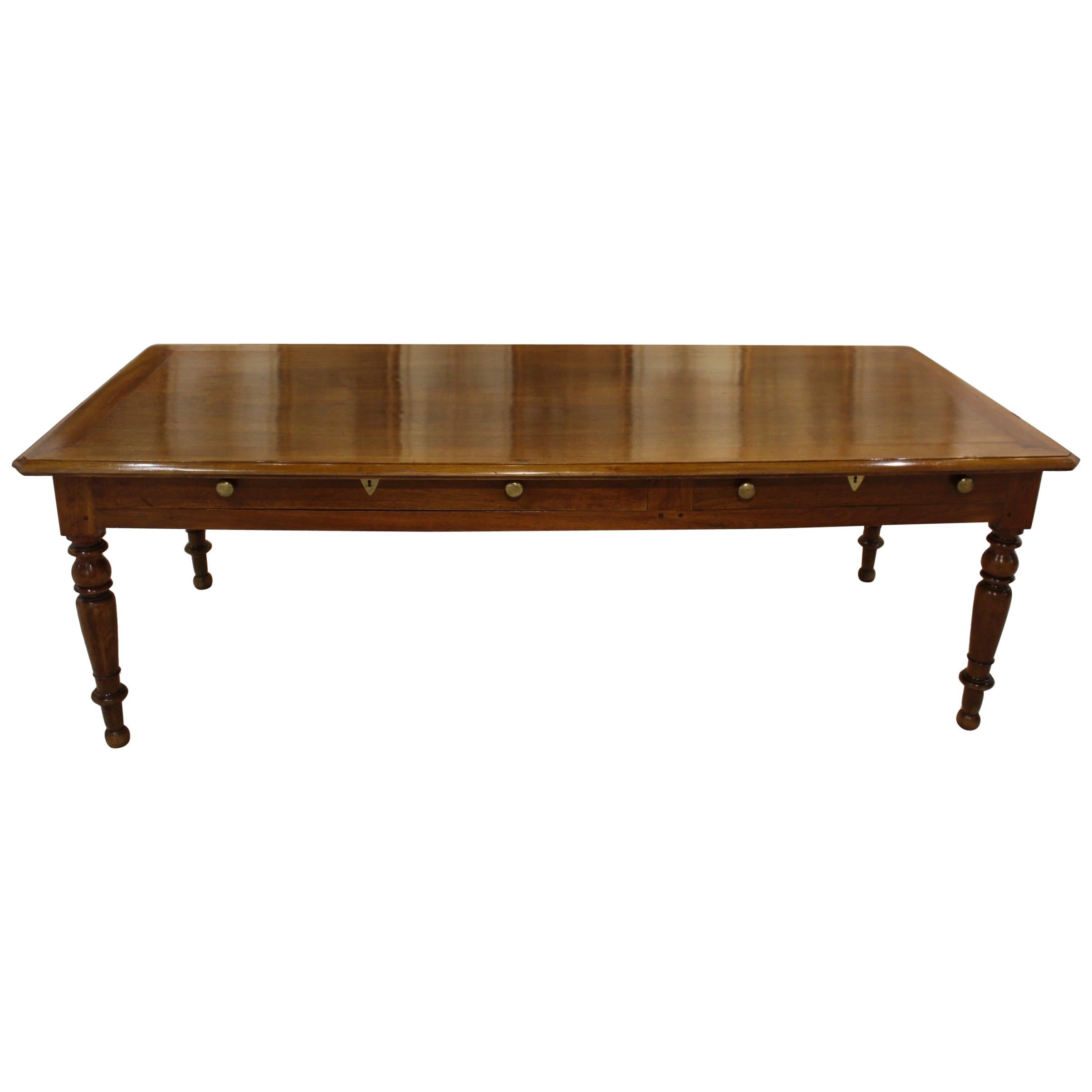 French Walnut Table with Drawers For Sale