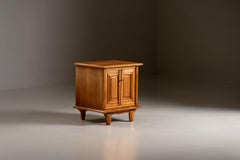 French Walnut Two-Door Side Cabinet with Carved Base, France, 1950s