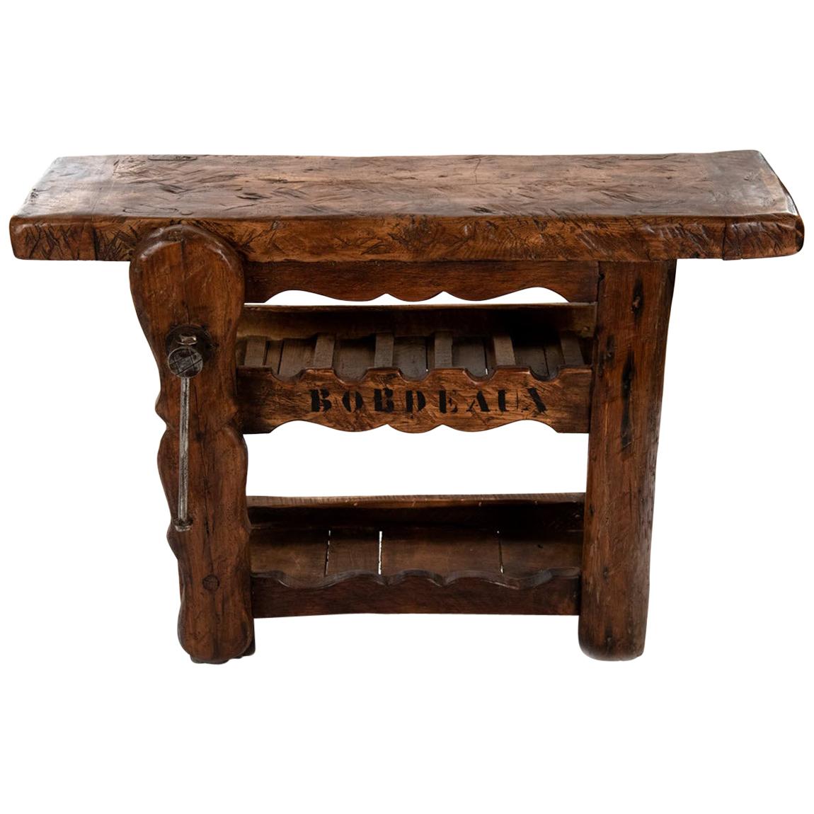 French Walnut Wine Bench with Clamp for Sabering