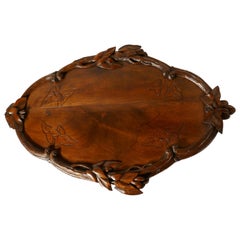 French Walnut Wine Tray Carved with Vine Leaves