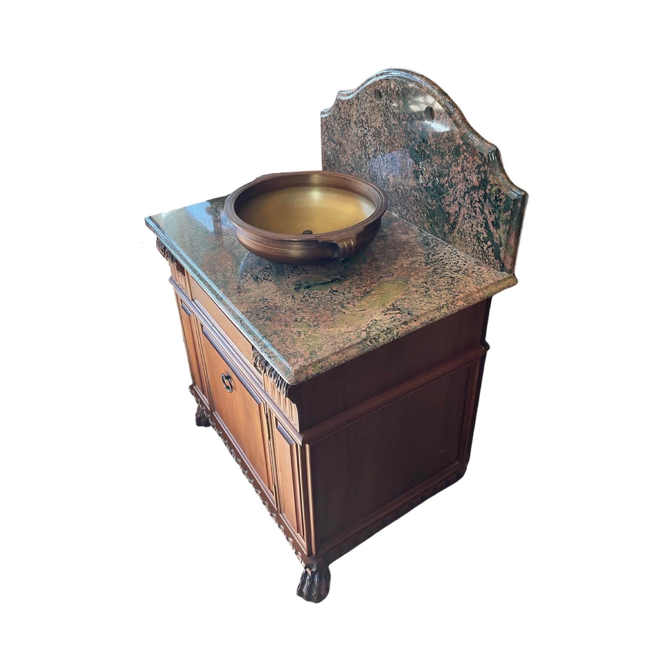 Contemporary French Walnut Wood and Marble Sink For Sale