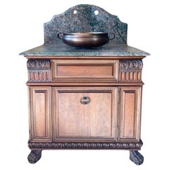 French Walnut Wood and Marble Sink