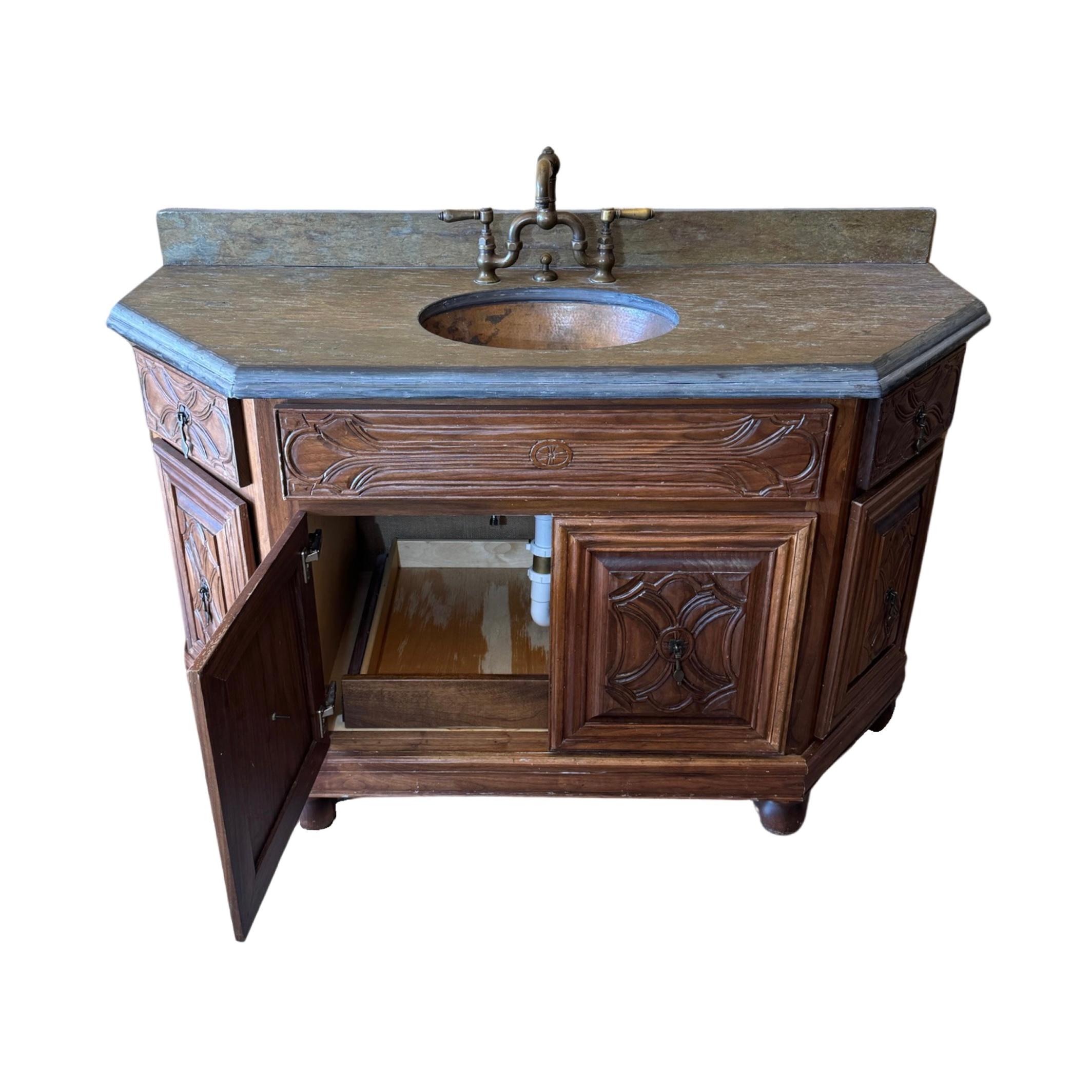 French Walnut Wood and Slate Sink For Sale 8
